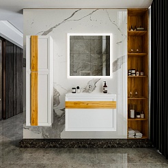 Бриклаер Мебель для ванной Берлин 80 белая с ручкой дуб золото – фотография-2